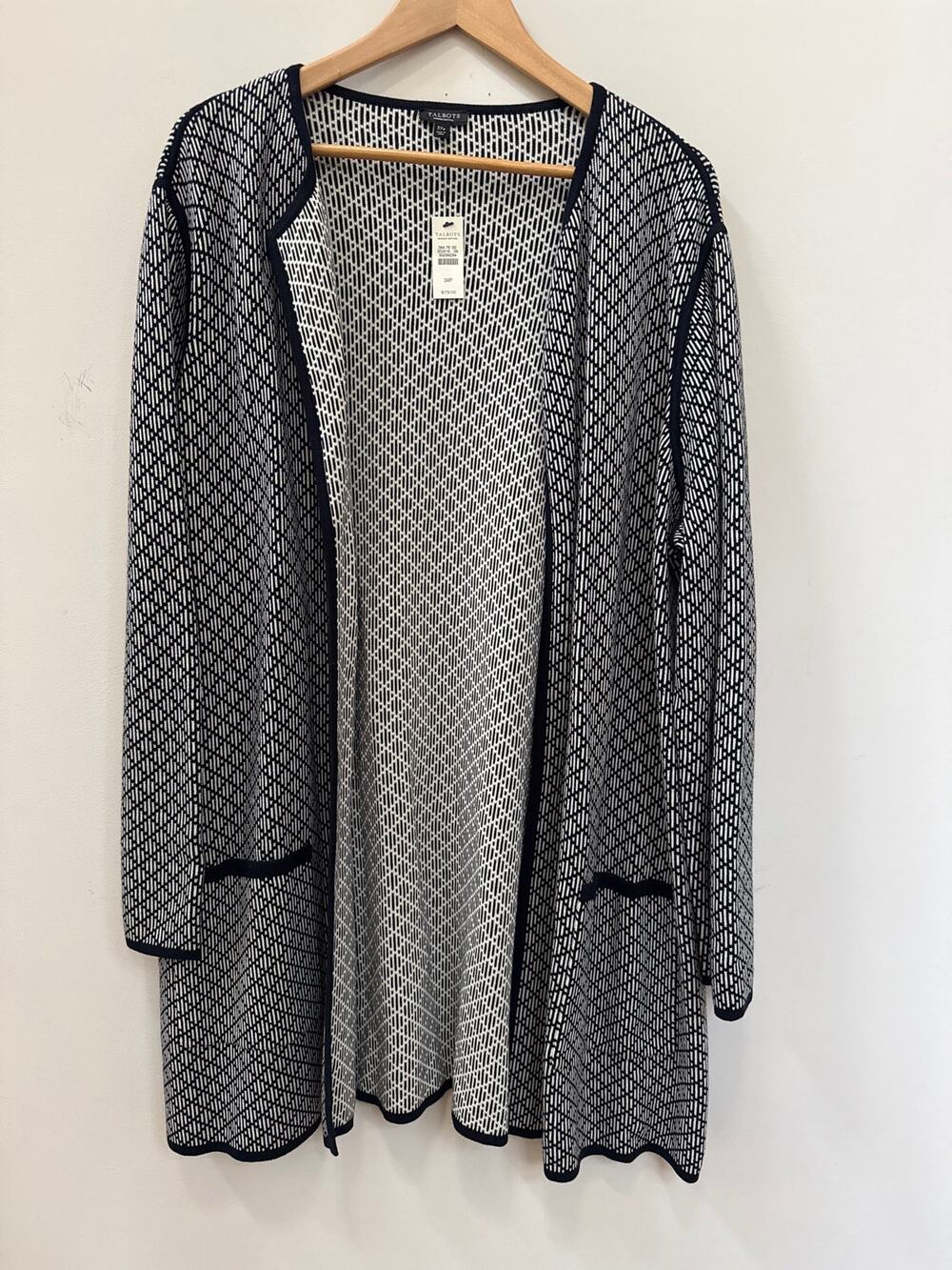 Talbots Textured Open Front Sweater Jacket Duster Geometric Print Longline 3XP